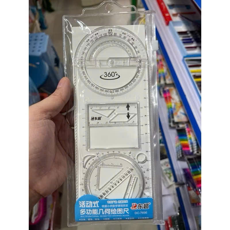Thước kẻ đa năng tích hợp 5 trong 1 vẽ được nhiều hình học tiện dụng cho học sinh, sinh viên