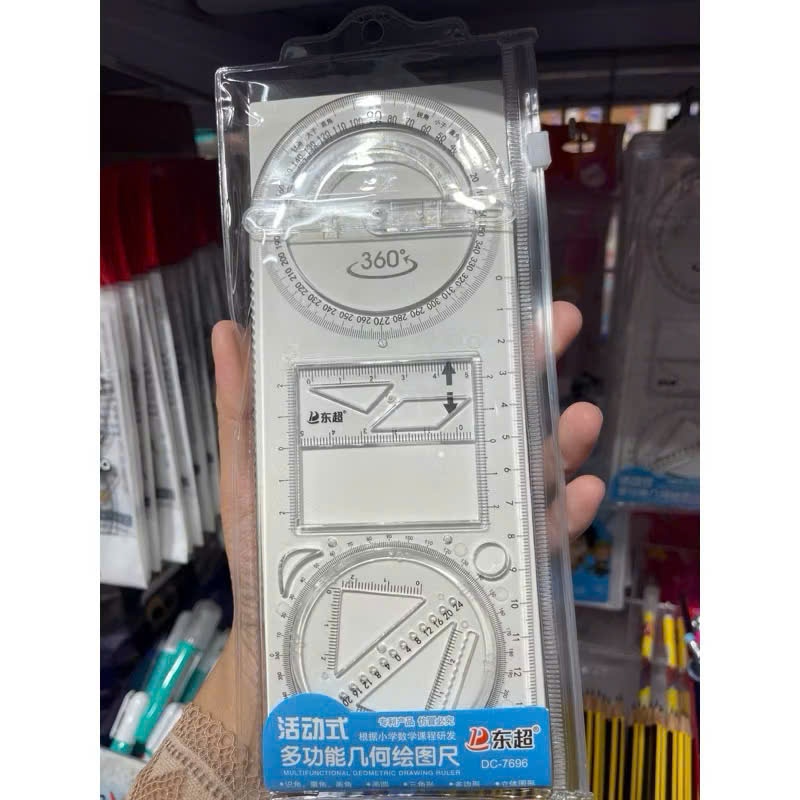 Thước kẻ đa năng tích hợp 5 trong 1 vẽ được nhiều hình học tiện dụng cho học sinh, sinh viên