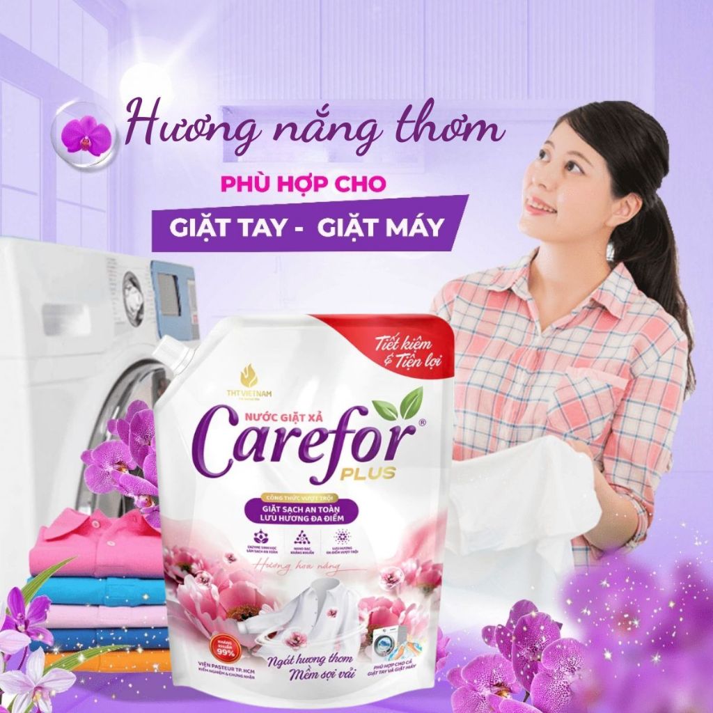 Combo 4 Nước Giặt Xả Quần Áo Carefor Plus X2 Siêu Đậm Đặc Hương Hoa Nắng Thơm Lâu Tổng nhận 8L