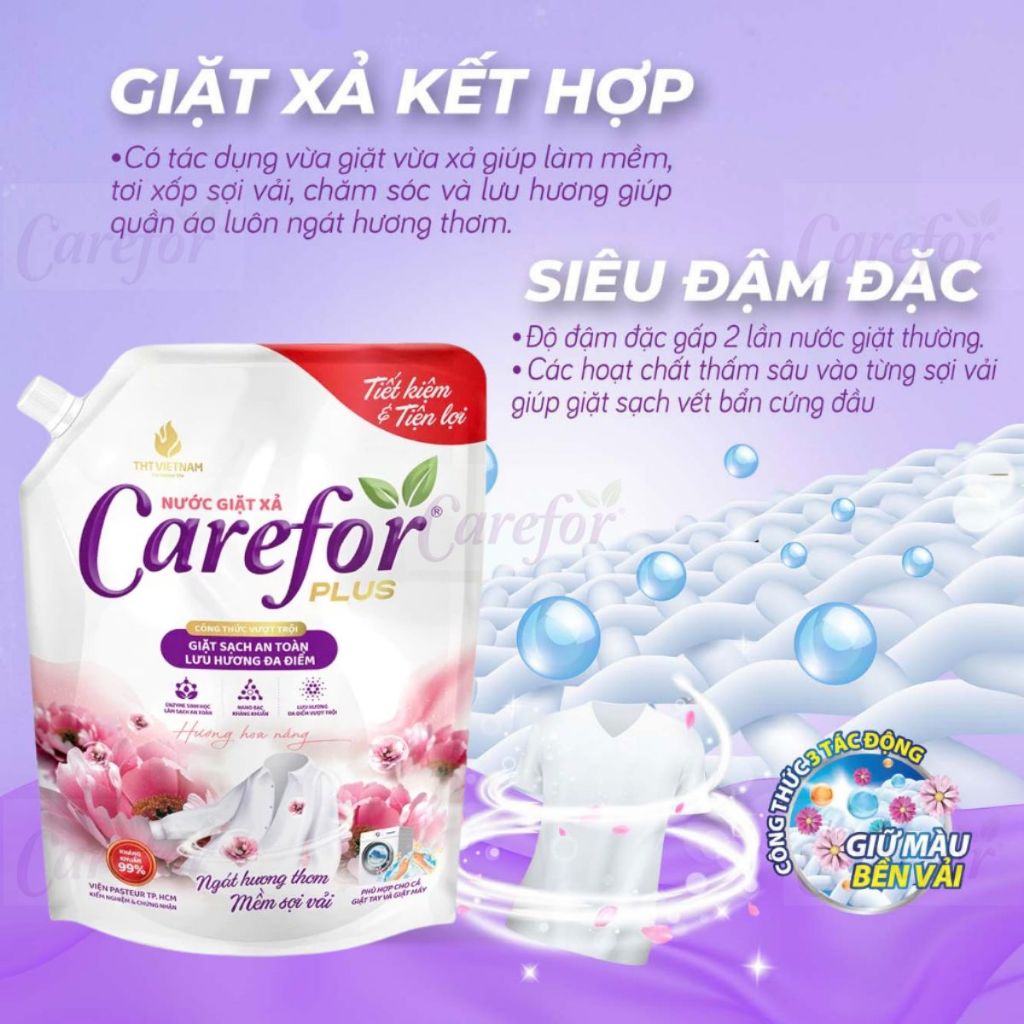 Combo 4 Nước Giặt Xả Quần Áo Carefor Plus X2 Siêu Đậm Đặc Hương Hoa Nắng Thơm Lâu Tổng nhận 8L