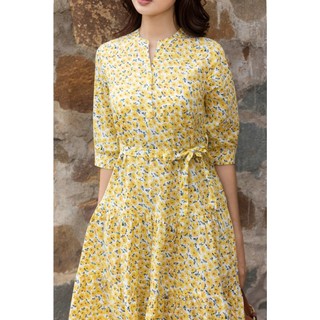SWANLAKE | Váy Đầm Midi Nữ Cotton Bông Nhí Cổ Trụ Cài Nút Tay Lỡ Dây Thắt Eo Du Lịch Biển Hè D11041
