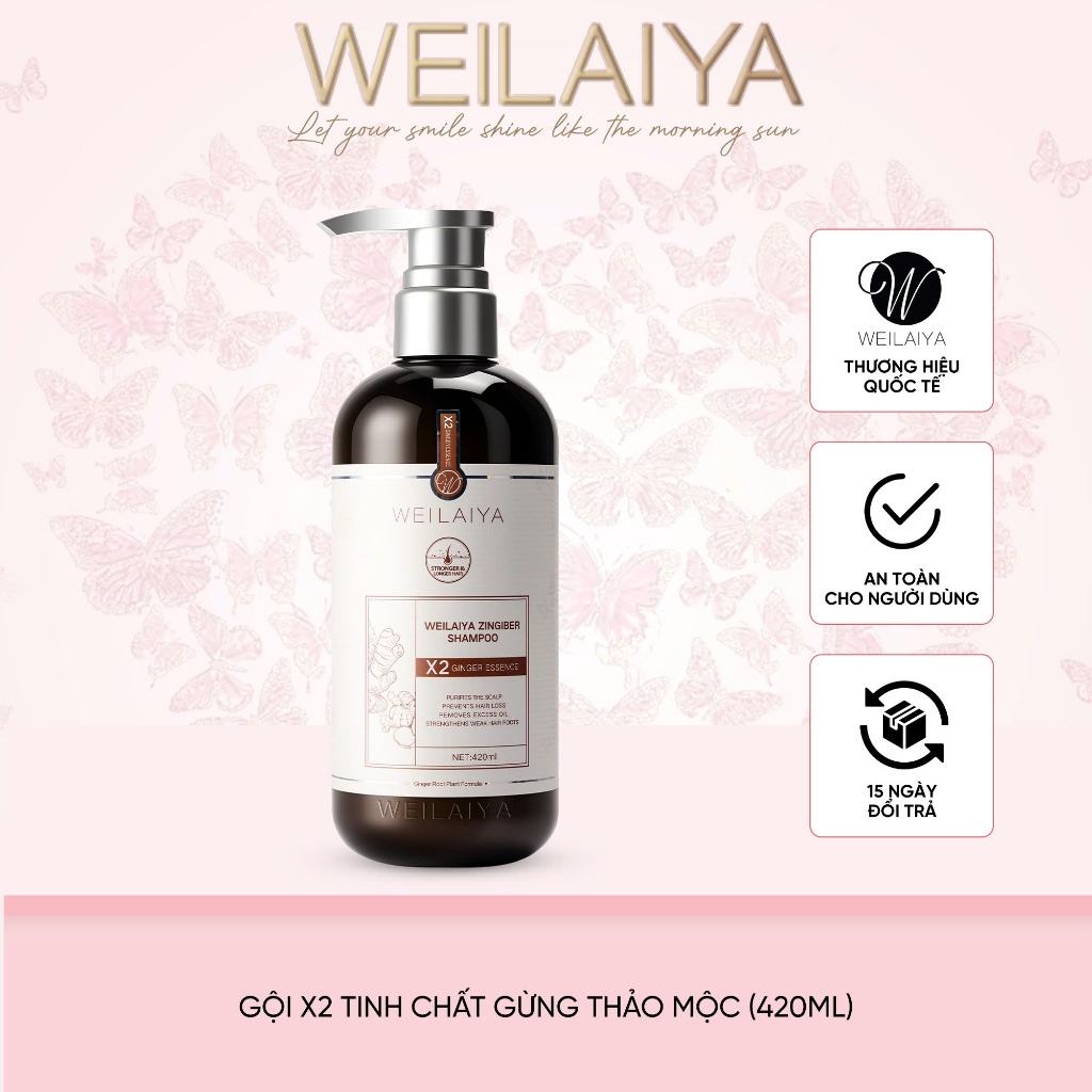 Dầu gội đầu thảo dược Weilaiya gừng hỗ trợ tóc khoẻ đẹp cho da thường da khô 420ml