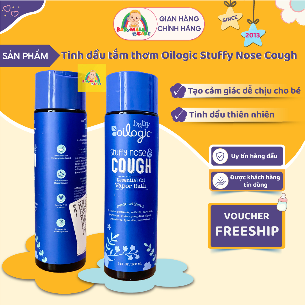 Tinh Dầu Tắm Thơm Dịu Nhẹ Cho Bé Baby Oilogic Stuffy Nose & Cough Vapor Bath 266 ml | Babymall&Care