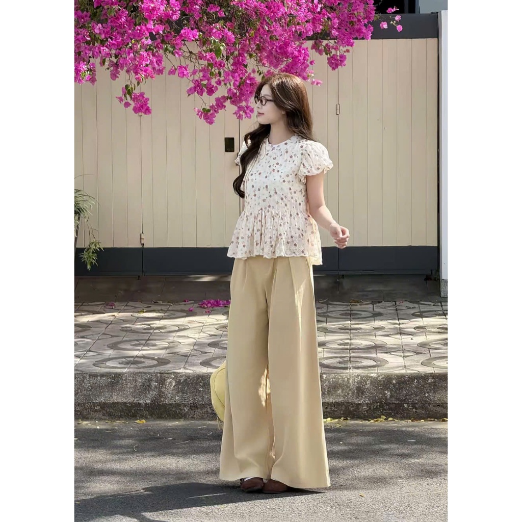 Áo babydoll hoa hồng chất tho boil tay bồng phối dây buộc nơ xinh xắn TAM A82