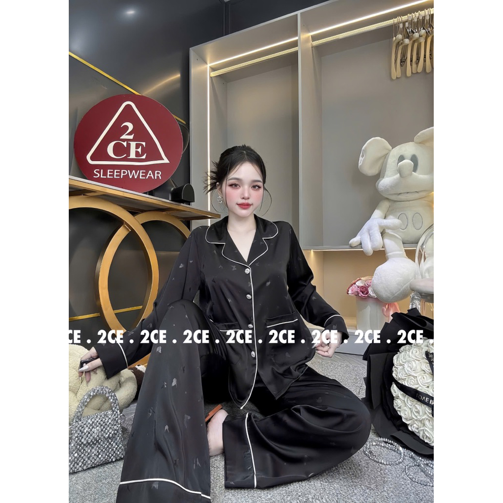 40-62kg Bộ pijama NÚT ĐÁ mặc nhà cho nữ 2 túi trơn lụa vân Bươm siêu sang