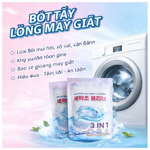 Combo Tẩy Lồng Máy Giặt Và 1 Vỉ Viên Thả Bồn Cầu Cleavo Tẩy Sạch Mọi Vết Bẩn