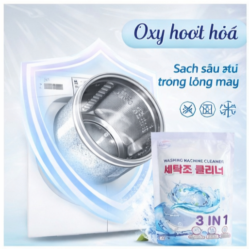 Combo Tẩy Lồng Máy Giặt Và 1 Vỉ Viên Thả Bồn Cầu Cleavo Tẩy Sạch Mọi Vết Bẩn