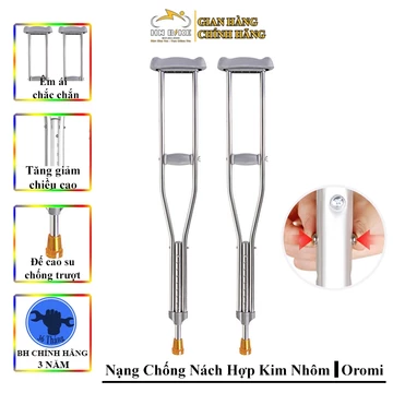 Nạng Chống Nách Hợp Kim Nhôm Oromi, Chịu Tải Trọng Lớn, Mút Chống Trơn Trượt An Toàn Khi Di Chuyển