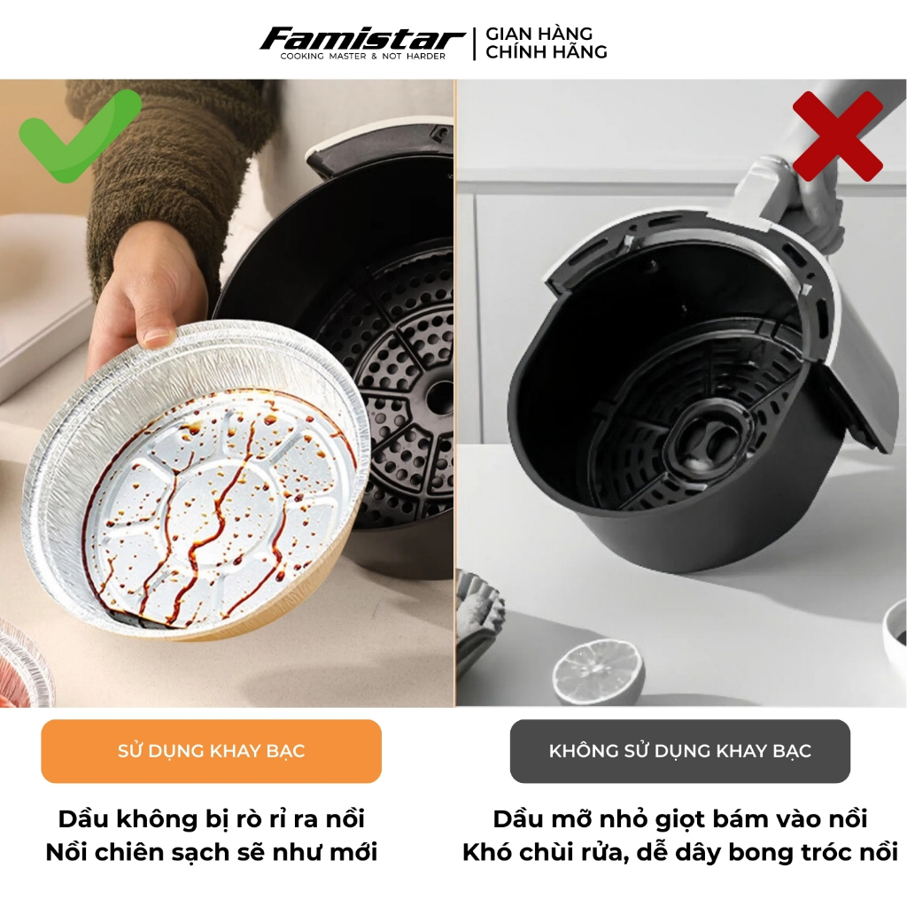 Combo 40 khay bạc lót nồi chiên không dầu FAMISTAR, khay giấy bạc, khay nồi chiên không dầu GB