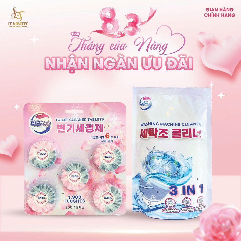 Combo Tẩy Lồng Máy Giặt Và 1 Vỉ Viên Thả Bồn Cầu Cleavo Tẩy Sạch Mọi Vết Bẩn