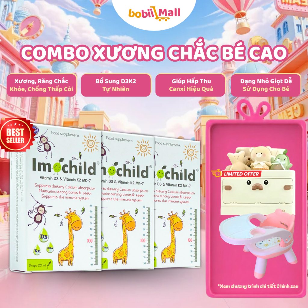 [✨TẶNGTỦĐỒSƠSINH] Bộ 3 Vitamin IMOCHILD D3 K2 MK7 DHA Cho Bé  Tăng Chiều Cao Cứng Xương Tăng Trí Não