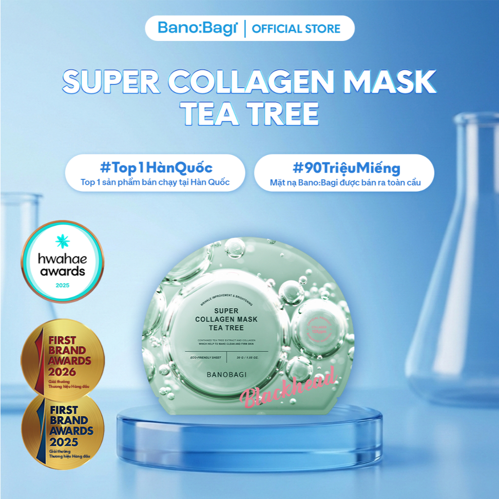 Mặt Nạ Bano:Bagi Super Collagen Mask Teatree hỗ trợ làm giảm mụn giảm mẩn đỏ 30ml