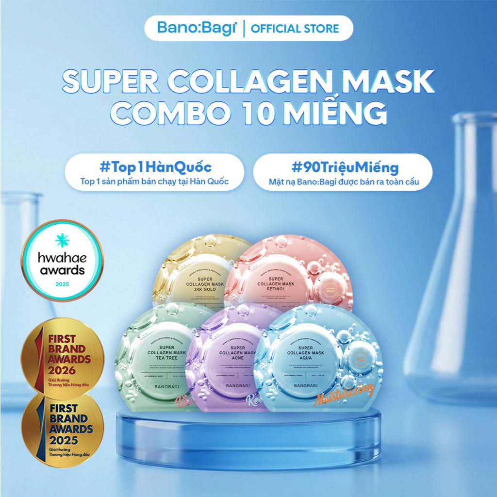 COMBO 10 Miếng Mặt Nạ Bano:Bagi Super Collagen Dưỡng Da Chuyên Sâu Dành Cho Mọi Loại Da 30ml