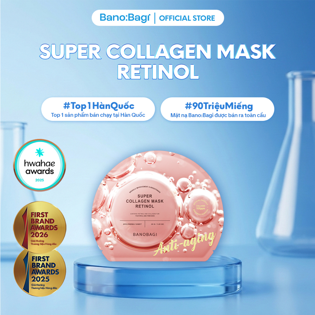 Mặt Nạ Bano:Bagi Super Collagen Mask Retinol chăm sóc nếp nhăn hỗ trợ hàng rào bảo vệ da 30ml