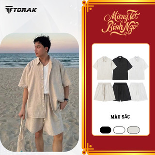 Đồ Bộ Nam Set Đũi Nam (Áo + Quần) Áo Sơ Mi Đũi Cộc Tay Đi Biển Mùa Hè Cao Cấp vải line