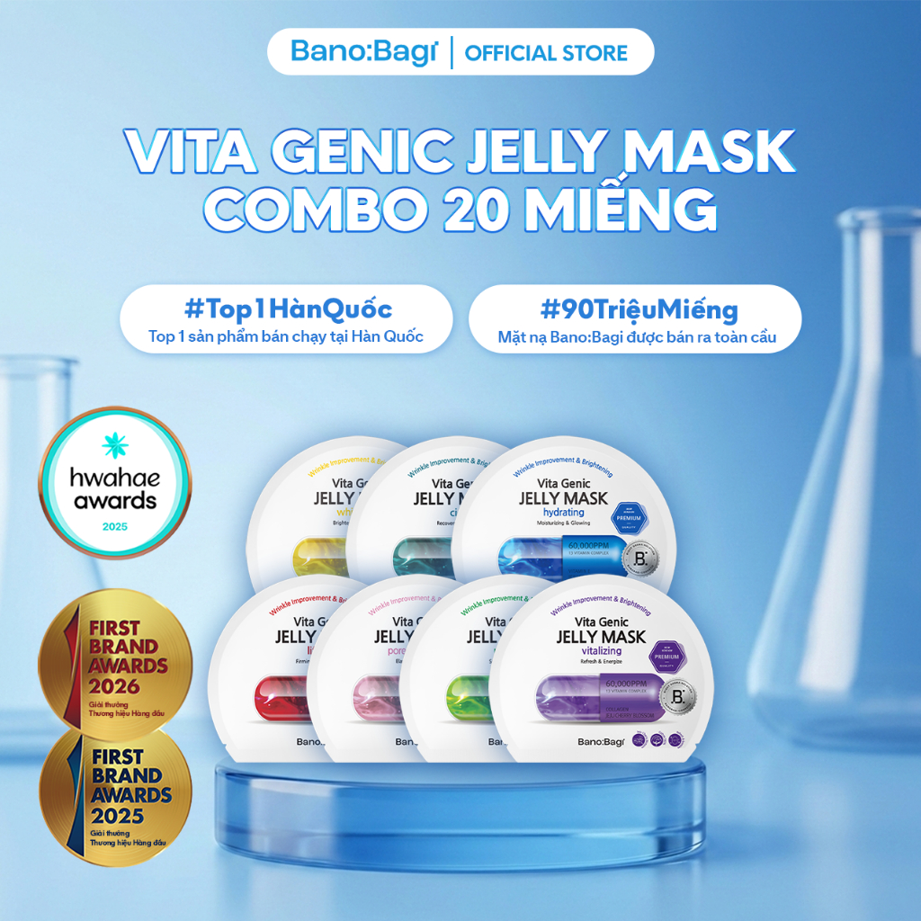 COMBO 20 Miếng Mặt Nạ Bano:Bagi Vita Genic Jelly Mask Dưỡng Da Chuyên Sâu Dành Cho Mọi Loại Da 30ml