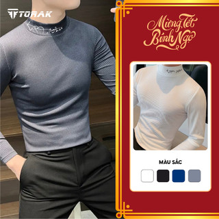 Áo Giữ Nhiệt Nam Áo Thun tăm tre Nam Tay Dài Cổ Cao thêu chữ dáng ôm body Thu Đông Thể Thao 4 chiều