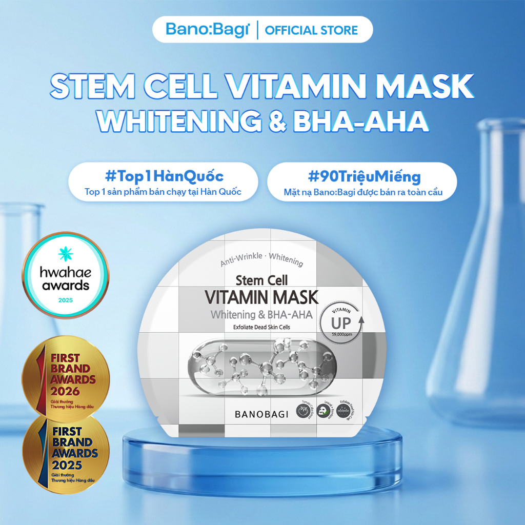 Mặt Nạ Bano:Bagi Stem Cell Vitamin Whitening & BHA-AHA dưỡng trắng và tẩy tế bào chết 30ml
