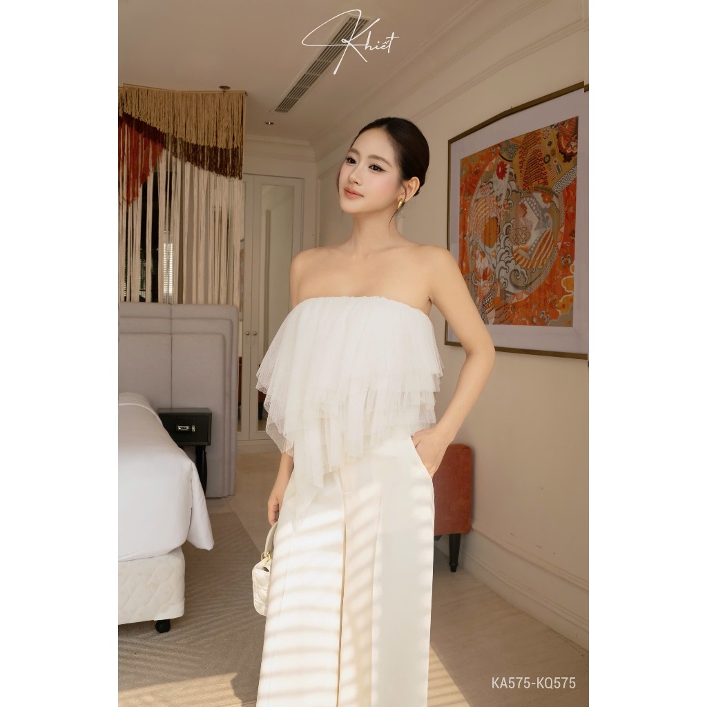 Áo quây lưới dập ly xếp tầng bồng bềnh, phong cách nữ tính sang trọng KA575