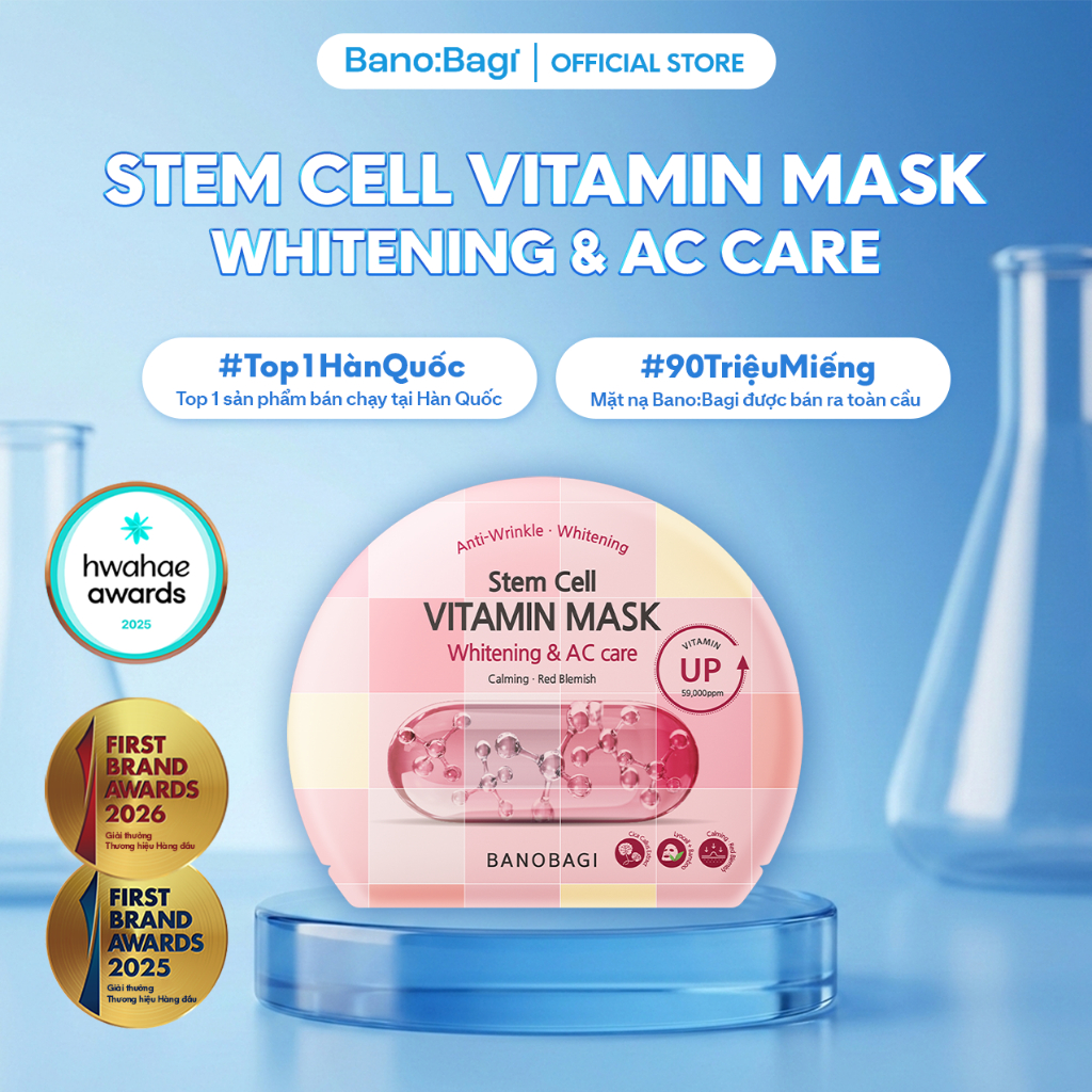 Mặt Nạ Bano:Bagi Stem Cell Vitamin Whitening & AC Care dưỡng trắng và chăm sóc da mụn 30ml
