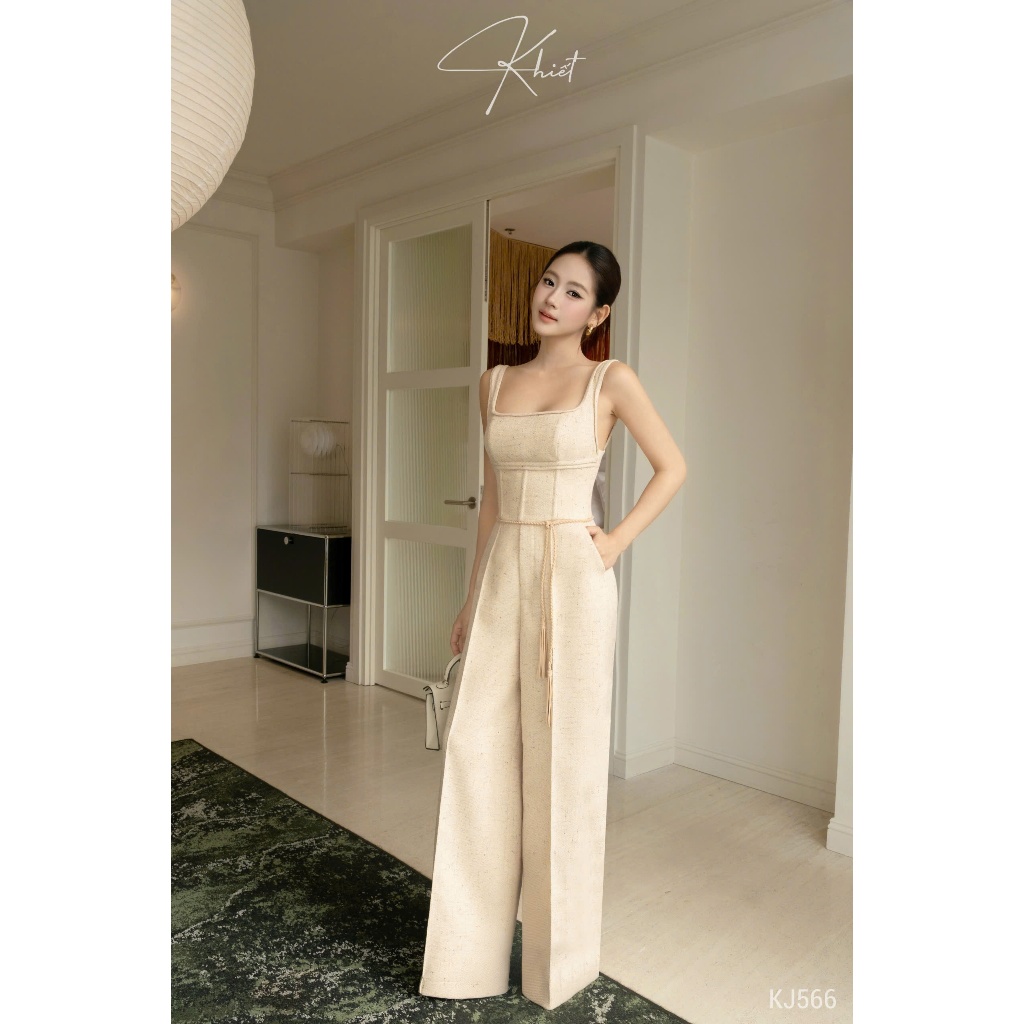 Jump dài ống rộng chất tweed dày dặn phối belt thắt lưng phong cách sang chảnh KJ566 & KJ566A