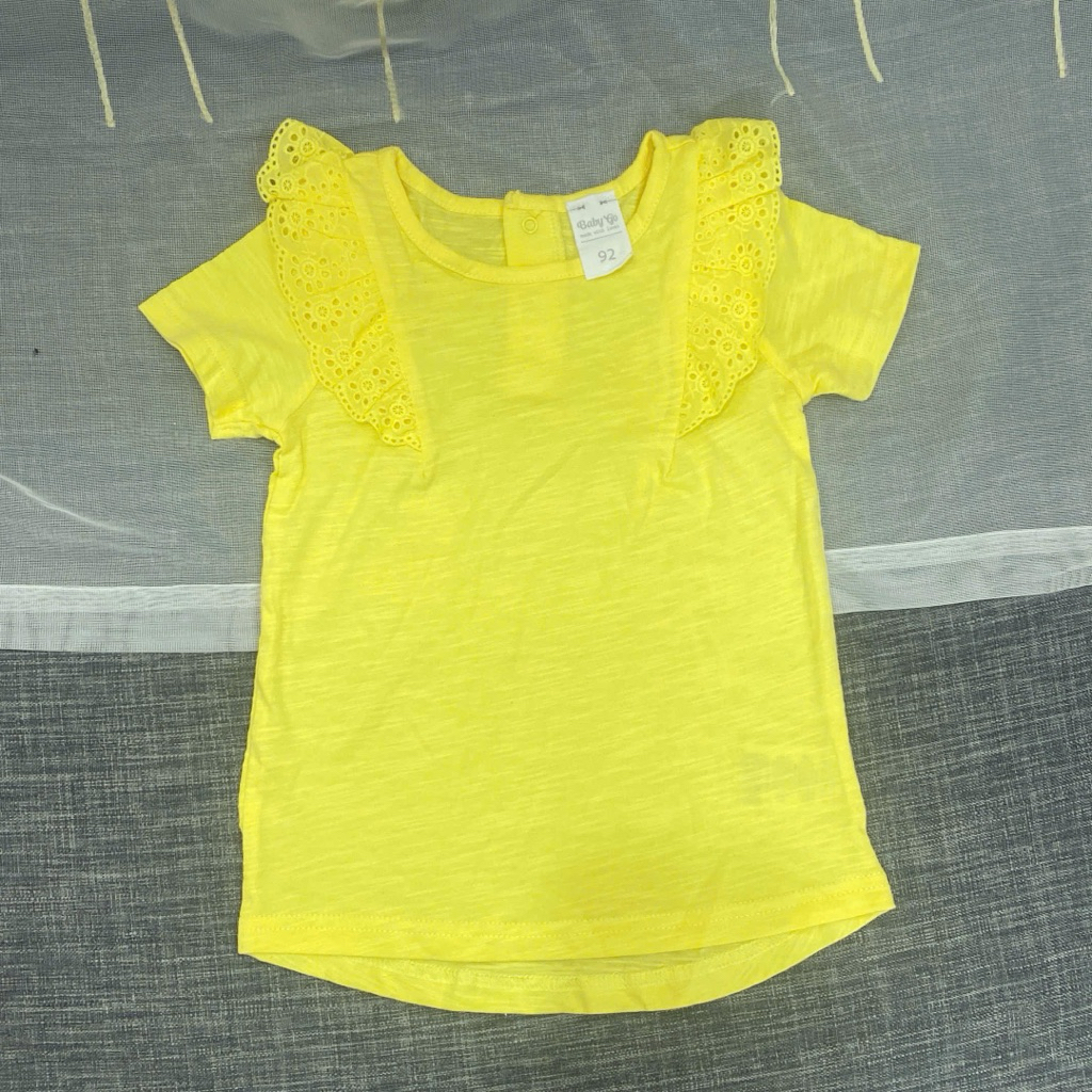 Áo Cotton Cộc Tay Phối Bèo Bé Gái Hàng Dư Xịn E0444 C0444 (8–13kg) – Áo Thun Bé Gái Dễ Thương