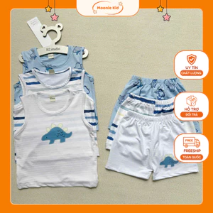 Combo 3 bộ quần áo trẻ em bé trai áo ba lỗ thông hơi phối quần short Moonie Kid; B103/ set 3b thông hơi blue