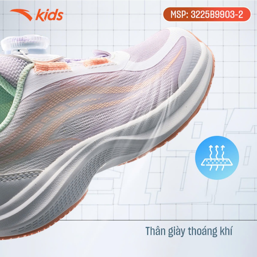 Giày Chạy Bé Gái Anta Kids Flashlite 2.0 Nhẹ, Thoáng Khí, Đàn Hồi Size 28 - 33 3225B9903