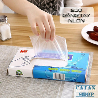 Hộp 200 Găng Tay Nylon Dùng Một Lần Siêu Dai Chất Liệu An Toàn Sử Dụng Chế Biến Thực Phẩm Tiện Dụng