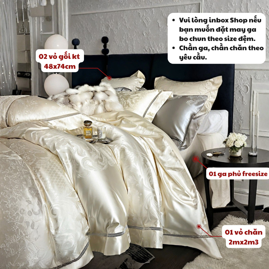 (L428) Set Vỏ Chăn Ga Gối Gấm 4 Món Memminbedding Luxury Phong Cách Hiện Đại Sang Trọng Chất Liệu Gấm Dệt