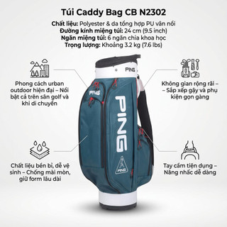 Túi đựng gậy Golf Caddy Bag CB N2302 – Thiết kế thể thao, nhẹ và tiện dụng (PING x Golfworldforall)