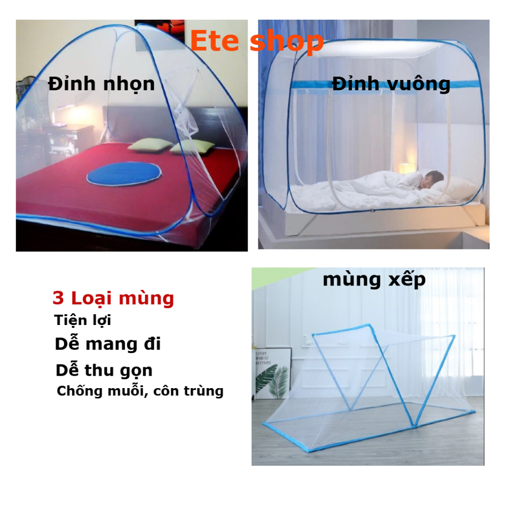 ( Hỏa tốc HCM ) Mùng xếp gọn, mùng bung, Đỉnh nhọn, Đỉnh vuông, xếp gọn nhiều kích thước