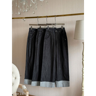 Quần Jeans Suông Gấp Gấu Đính Đá Chuẩn Linh Hoàng