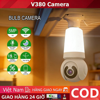 V380 Camera bóng đèn 5MP Full HD, theo dõi 360° tự động, nhìn đêm màu sắc, WiFi trong nhà