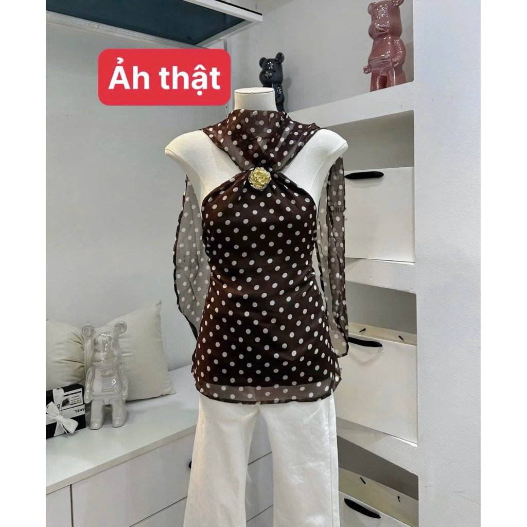 Áo tơ chấm bi phối tang mix đồ xinh xỉu