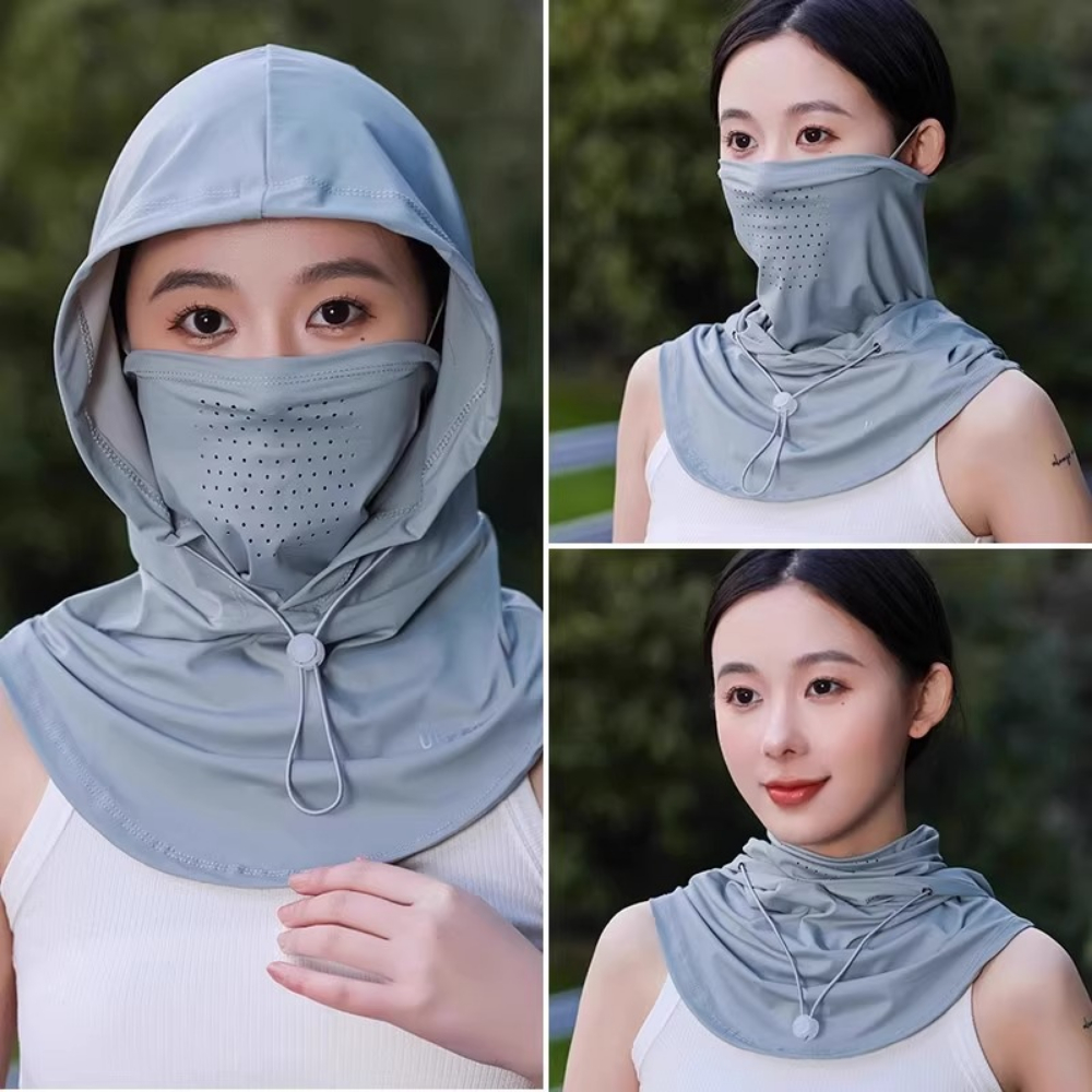 Mũ Chống Nắng Trùm Đầu Kèm Khẩu Trang Che Cổ Thoáng Khí Có Dây Rút, Mũ Thể Thao Đi Xe Ngoài Trời
