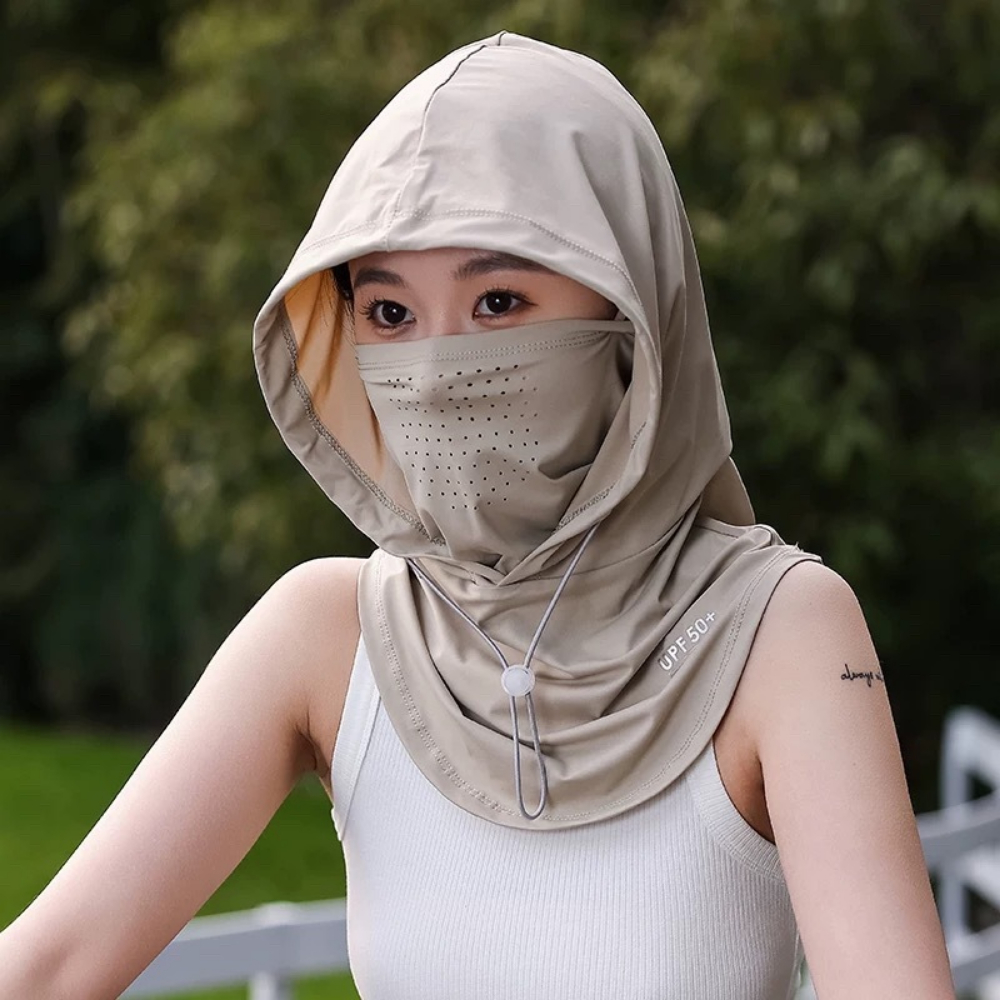 Mũ Chống Nắng Trùm Đầu Kèm Khẩu Trang Che Cổ Thoáng Khí Có Dây Rút, Mũ Thể Thao Đi Xe Ngoài Trời