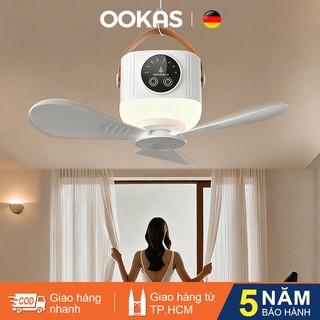 OOKAS Quạt trần mini không tiếng ồn, có đèn LED, 4 cấp độ điều chỉnh tốc độ gió