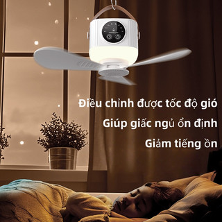 OOKAS Quạt trần mini không tiếng ồn, có đèn LED, 4 cấp độ điều chỉnh tốc độ gió