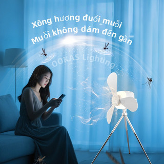 OOKAS Quạt trần mini không tiếng ồn, có đèn LED, 4 cấp độ điều chỉnh tốc độ gió