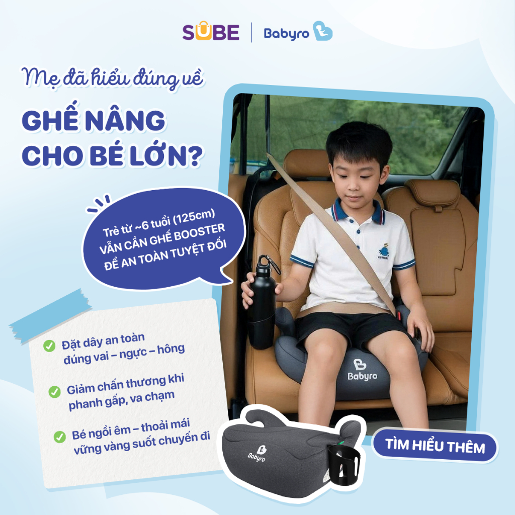 Ghế Ngồi Ô Tô Cho Bé BABYRO BOOSTER, Ghế Ô Tô Cho Bé Chuẩn R129 i-Size Ghế Nâng Chiều Cao Cho Trẻ Em 6-12 Tuổi 125-150cm