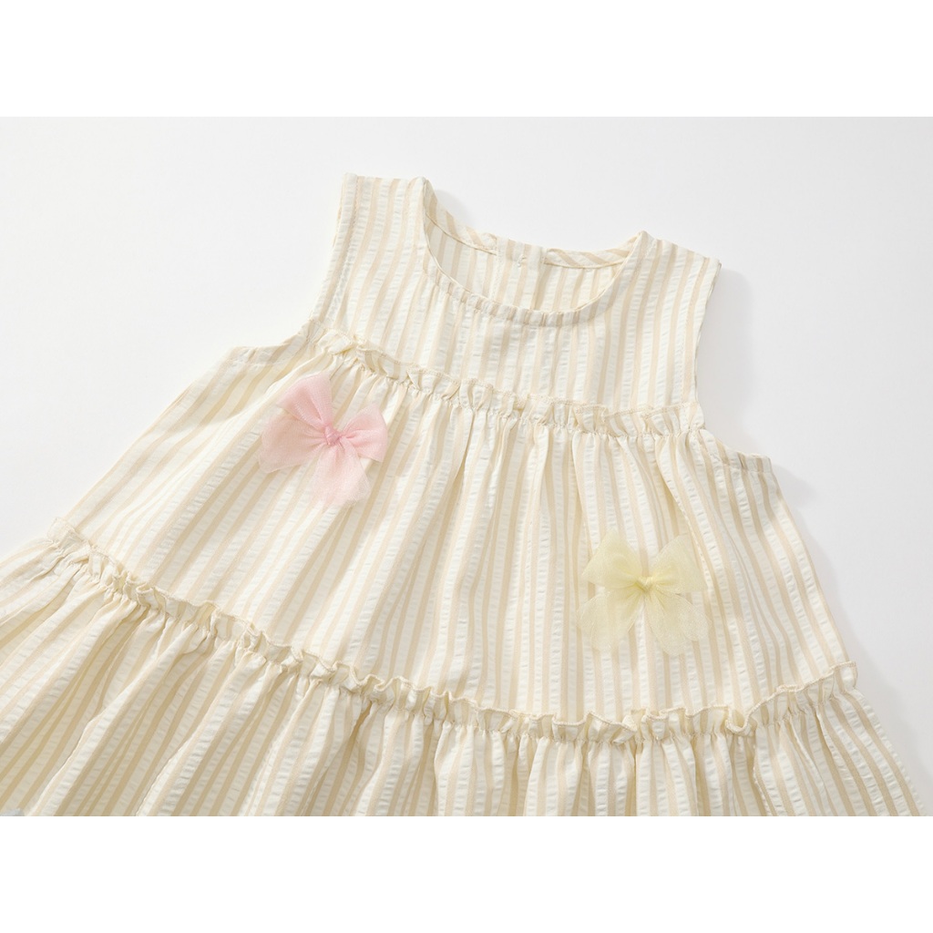 Váy Cho Bé, Váy Sát Nách Cho Bé Gái Phong Cách Tiểu Thư Phối Nơ Nổi Bật Chất Liệu Cotton 100%