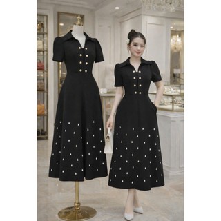 Đầm trung niên thiết kế dáng xoè dự tiệc cotton lạnh đính đá cao cấp, mềm mại, sang trong,thanh lịch bigsize B8