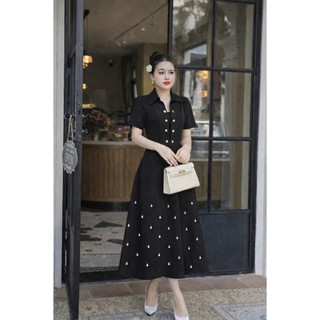 Đầm trung niên thiết kế dáng xoè dự tiệc cotton lạnh đính đá cao cấp, mềm mại, sang trong,thanh lịch bigsize B8