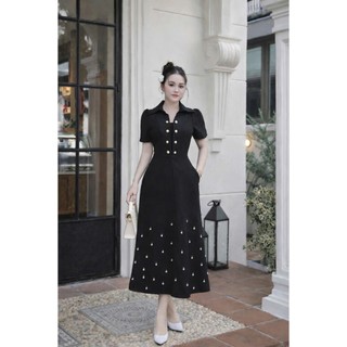 Đầm trung niên thiết kế dáng xoè dự tiệc cotton lạnh đính đá cao cấp, mềm mại, sang trong,thanh lịch bigsize B8
