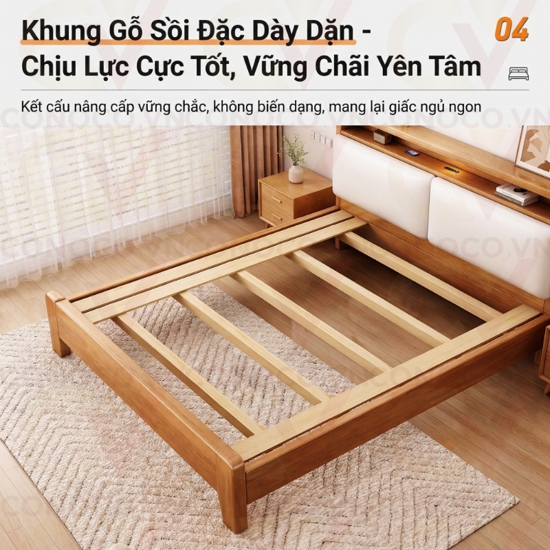 CONOCO Giường Gỗ Sồi Tự Nhiên 1m6x2m Giường Ngủ Cao Cấp Nhập Khẩu FAS Chắc Chắn Bền Đẹp