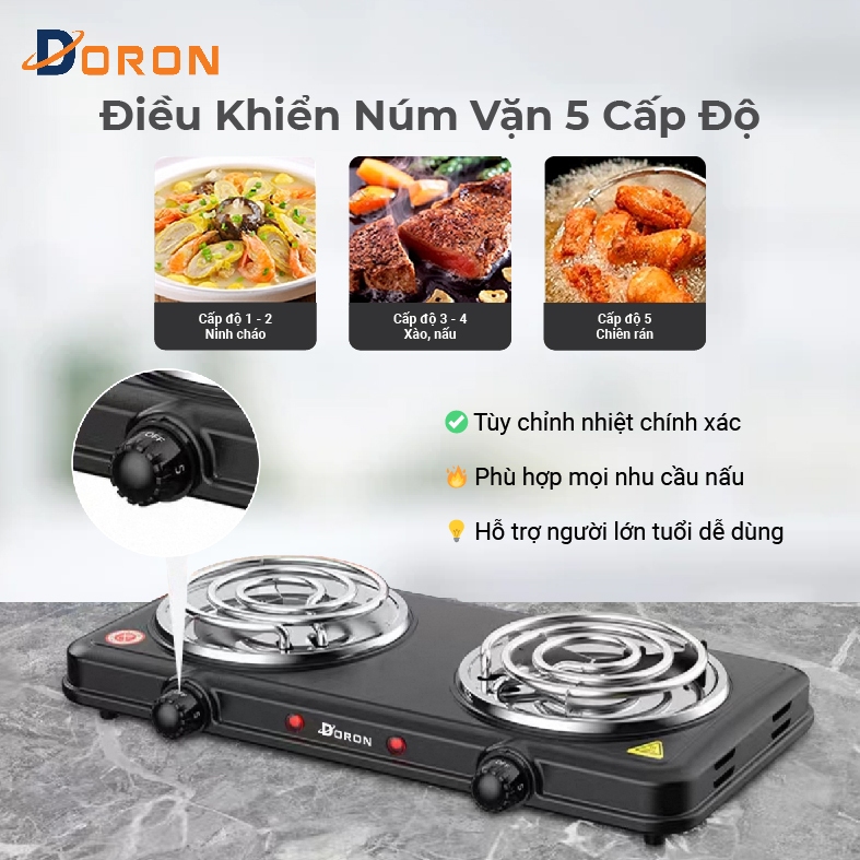 Bếp điện đôi, bếp điện đa năng DORON 3000W công suất cao, gia nhiệt kép không kén nồi