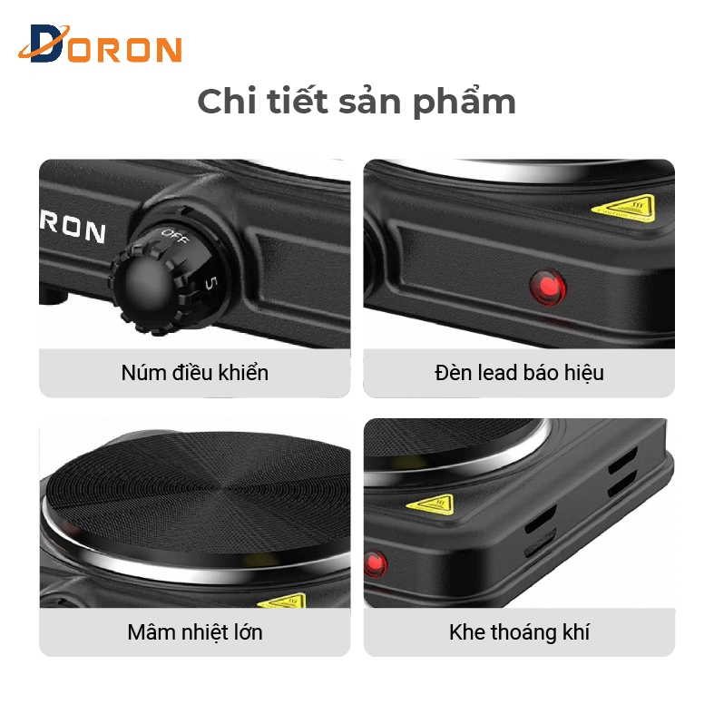 Bếp điện đôi, bếp điện đa năng DORON 3000W công suất cao, gia nhiệt kép không kén nồi