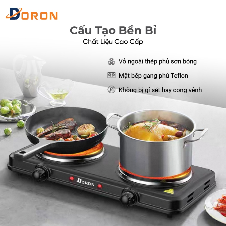 Bếp điện đôi, bếp điện đa năng DORON 3000W công suất cao, gia nhiệt kép không kén nồi