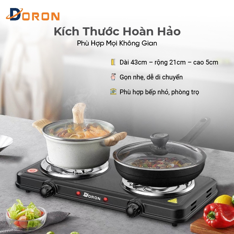 Bếp điện đôi, bếp điện đa năng DORON 3000W công suất cao, gia nhiệt kép không kén nồi